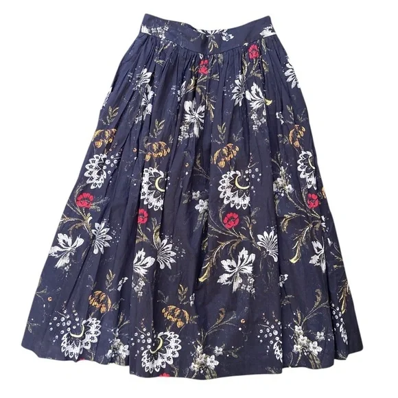 Dries Van Noten Aline Midi Skirt Floral Cotton Voile Deep Ocean Blue - Picture 13 of 14
